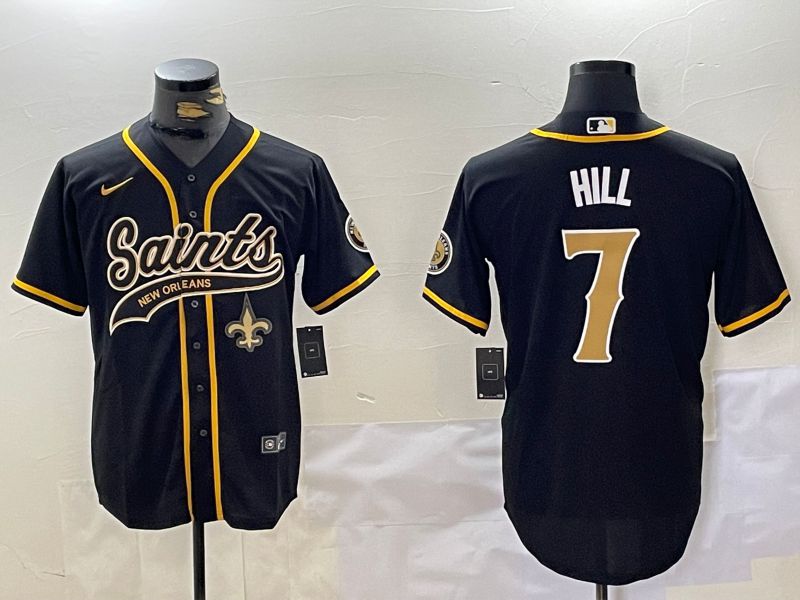 Men New Orleans Saints #7 Hill Black Joint Name 2024 Nike Limited NFL Jersey style 3